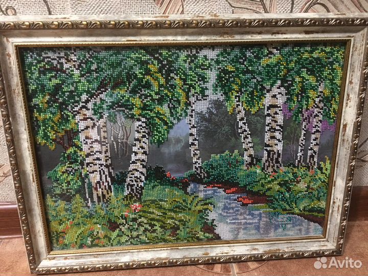 Картина в раме из бисера Березовая роща