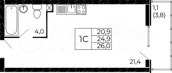 Квартира-студия, 26 м², 14/19 эт.