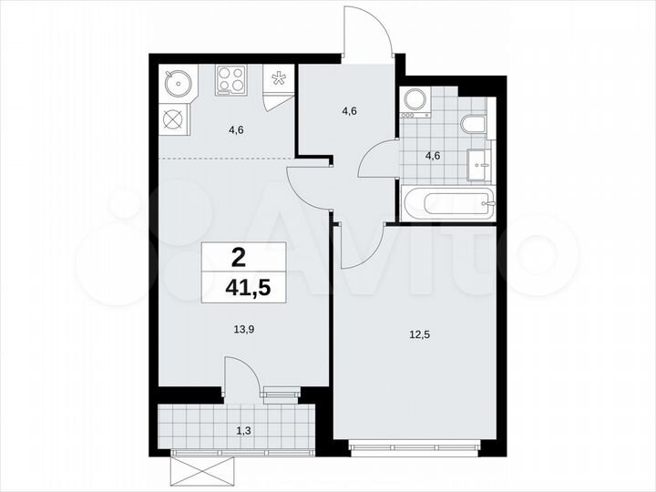 2-к. квартира, 41,5 м², 5/19 эт.