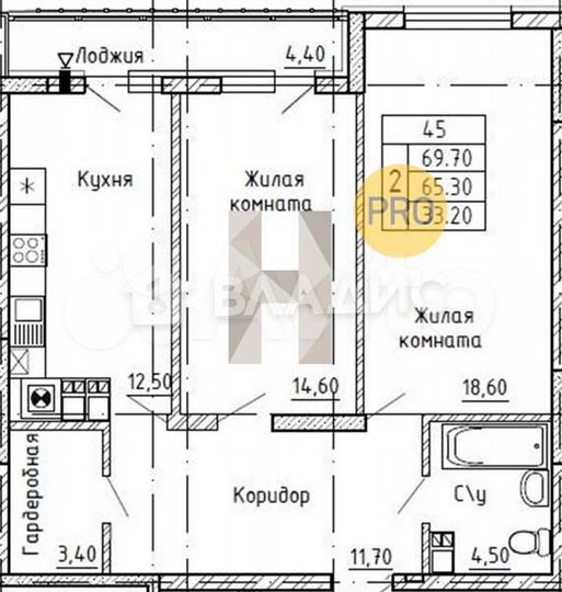 2-к. квартира, 67,5 м², 6/9 эт.
