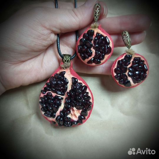 Серьги+подвес,гранат натуральный