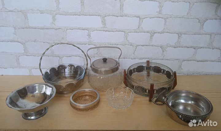 Сахарницы, конфетница. Мельхиор. Солонки