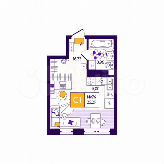 1-к. квартира, 25,3 м², 6/11 эт.