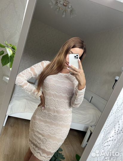 Бежевое платье кружевное New Look 46