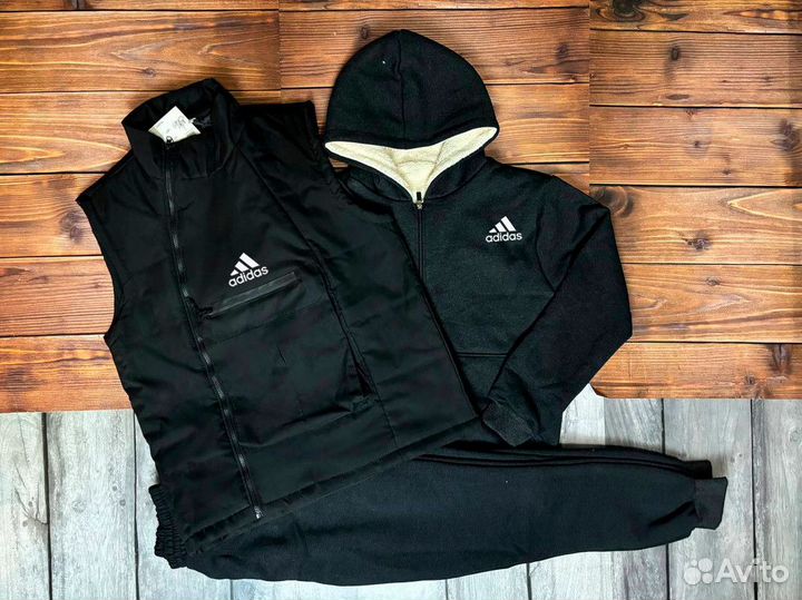 Костюм теплый с мехом тройка Adidas