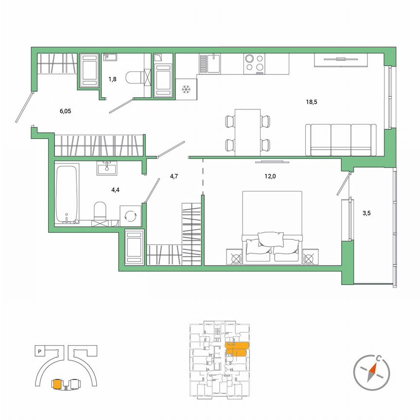 1-к. квартира, 49,2 м², 6/25 эт.