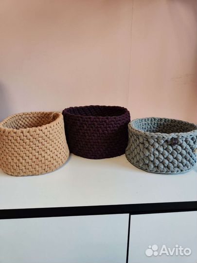 Вязанные корзины ручной работы