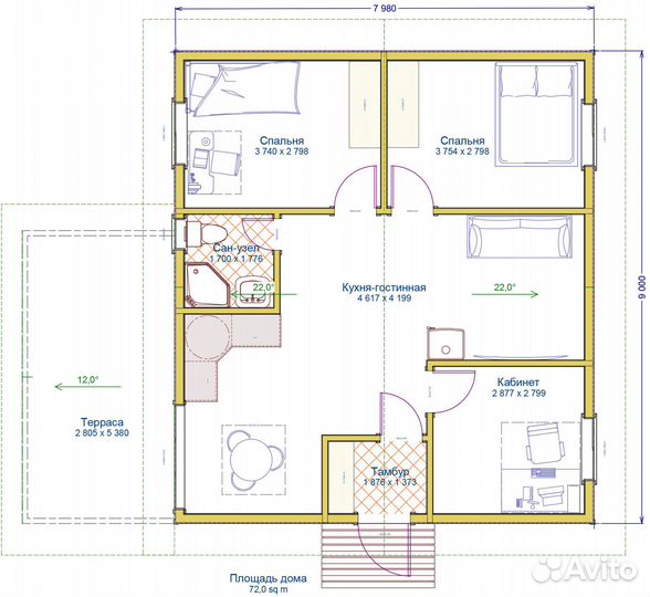 Деревянный домик 88м
