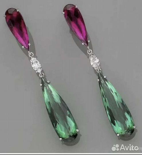 Серьги в виде капли, длинные изумрудного цвета