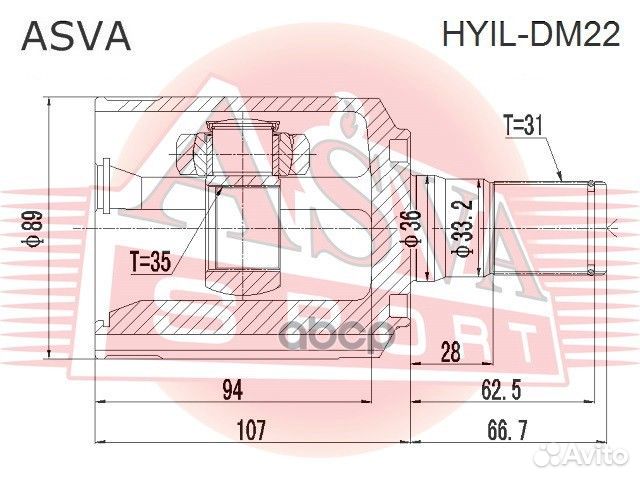 ШРУС внутренний левый 35x36x31 hyil-DM22 asva