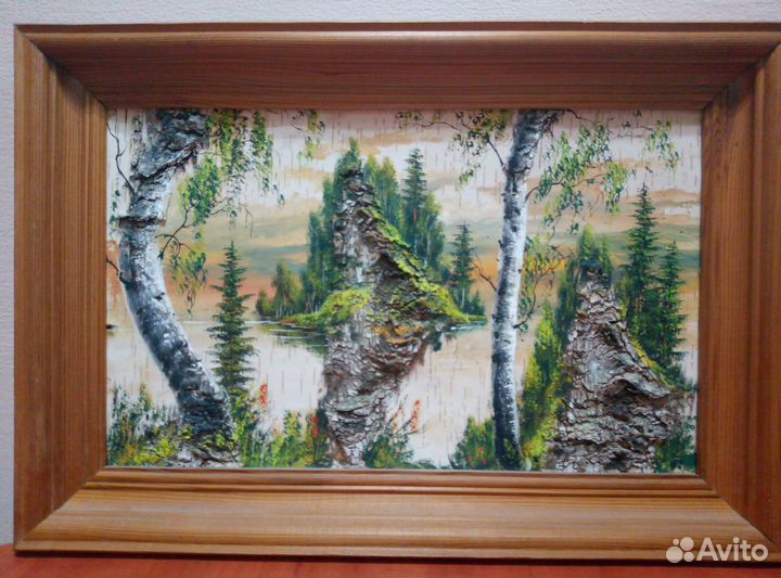 Картина на бересте пейзаж, объемная, 3 шт