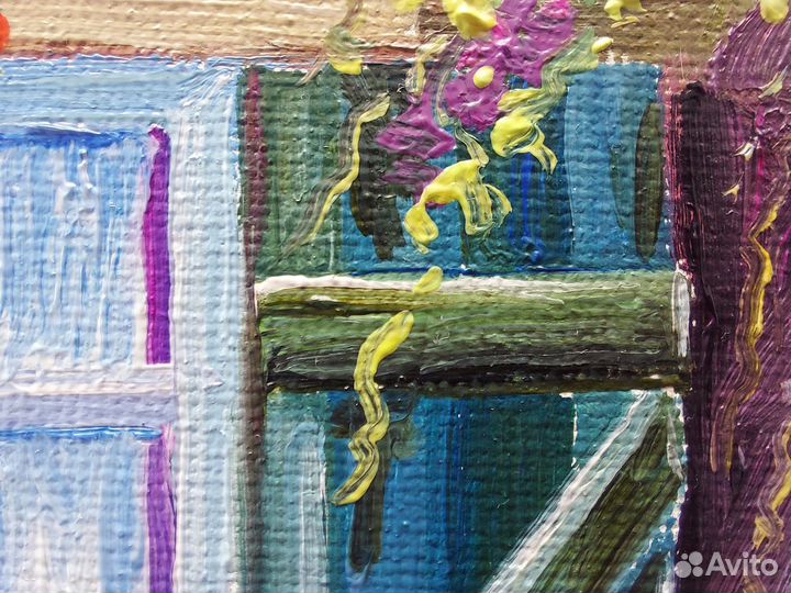 Картина с цветами Уютный дворик маслом