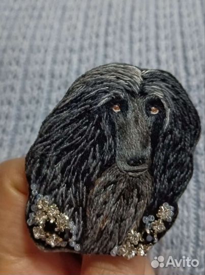 Брошь ручная вышивка собака Афганская борзая