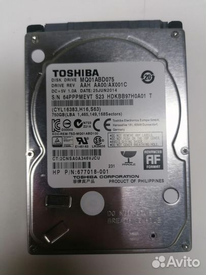 Жесткий диск Toshiba, 750 Gb, 2,5