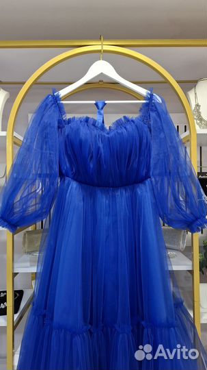 Синее вечернее пышное платье 44 размер