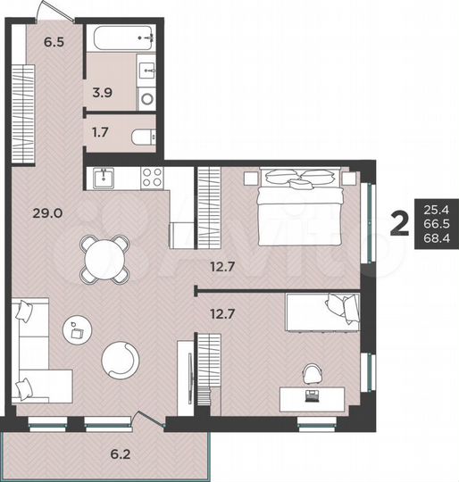 3-к. квартира, 68,4 м², 7/9 эт.