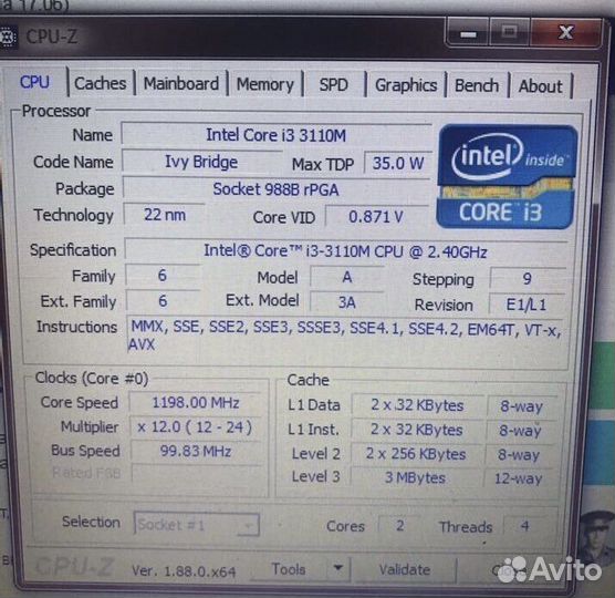 Процессор intel core i3 3110M - 2,4 GHz