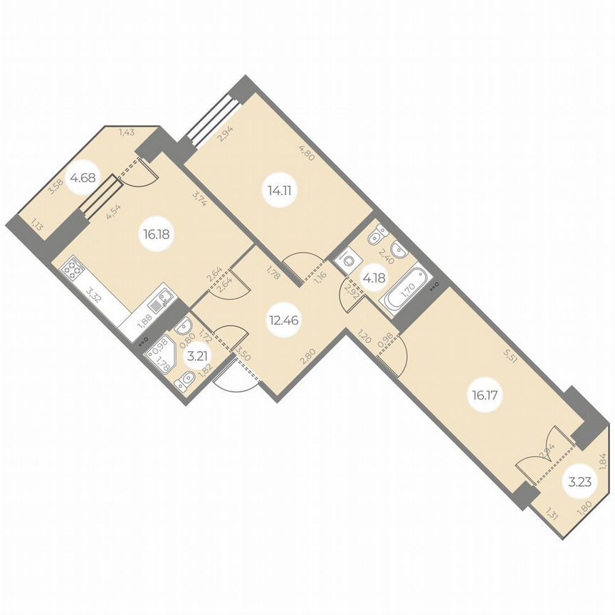 2-к. квартира, 70 м², 5/20 эт.