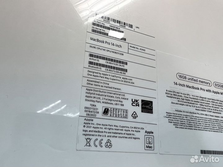 MacBook 14 Pro M1Pro 16/512 /нoвый/pyc.Клавитура