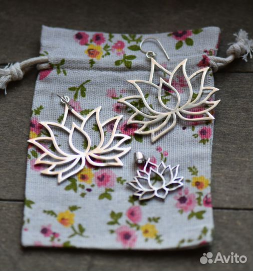 Лотос серьги кулон цепочка бохо этно хиппи ретро