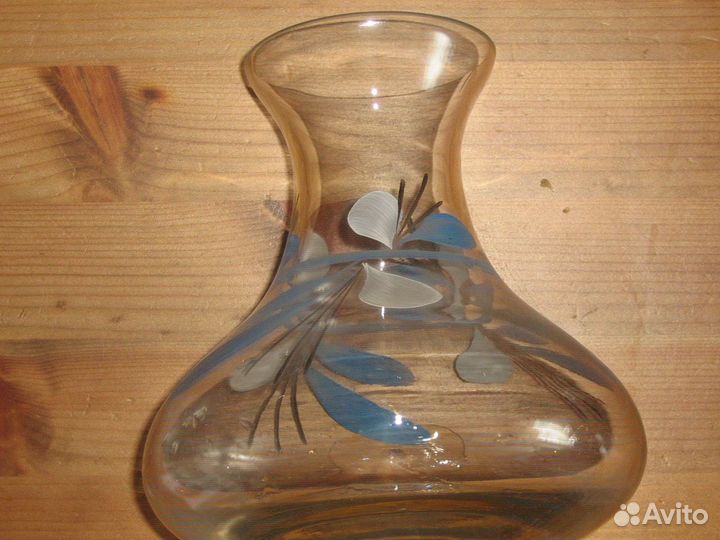 Ваза для цветов СССР стекло роспись 17,5см