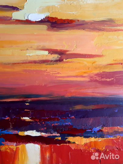 Картина абстрактная большая Золотое море 50 на 70