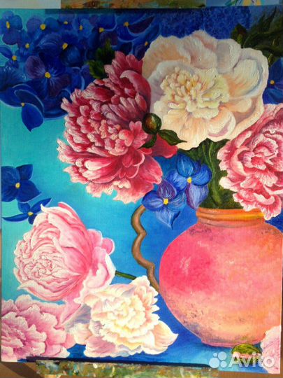 Картина маслом на холсте пионы