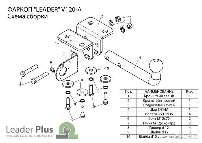 Фаркоп для VW amarok (2HA) 2010. Leader Plus