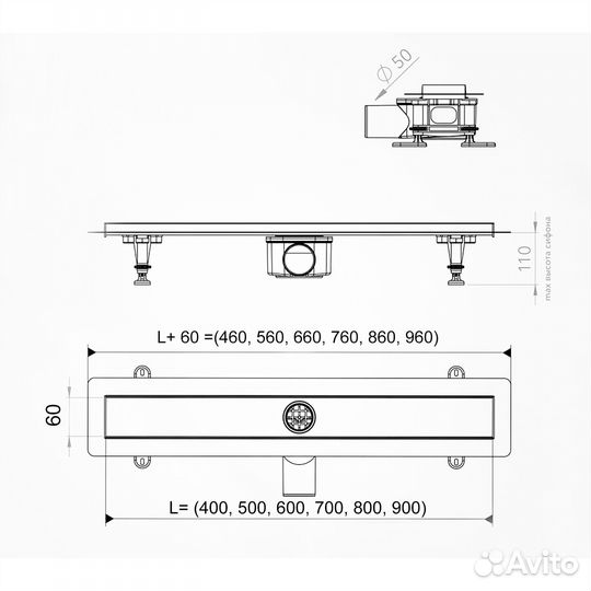 Душ. лоток 800мм решетка azario Stick azpp01-80