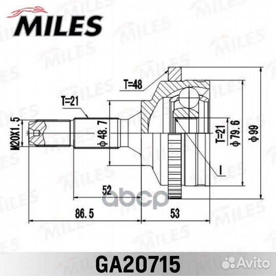 GA20715 ШРУС peugeot 206 1.1-1.4 98- нар. +ABS