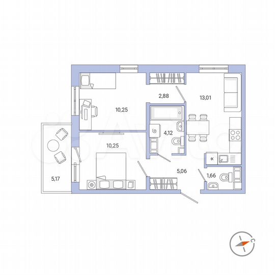 2-к. квартира, 48,8 м², 8/9 эт.