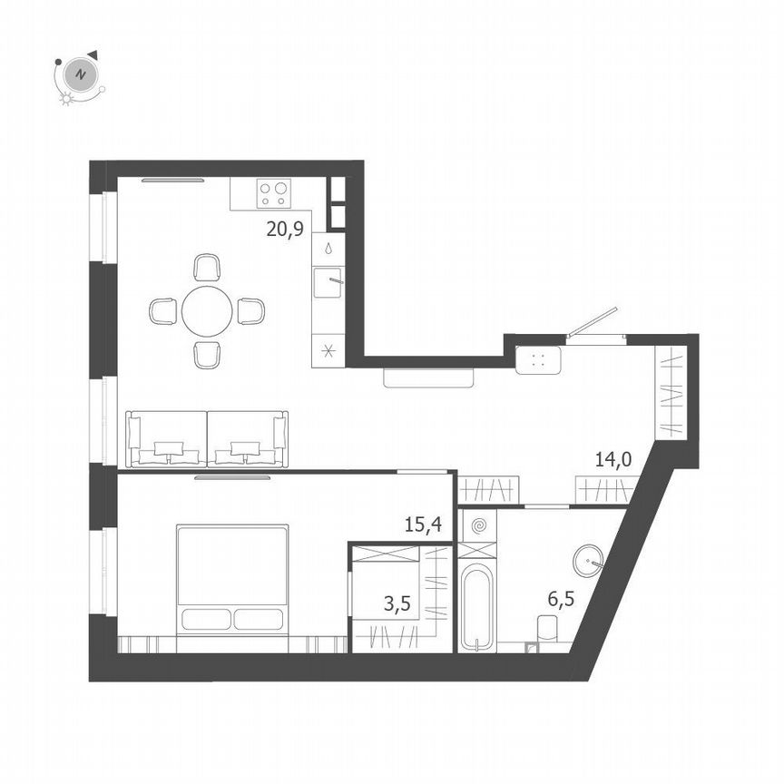 1-к. квартира, 60,3 м², 3/9 эт.