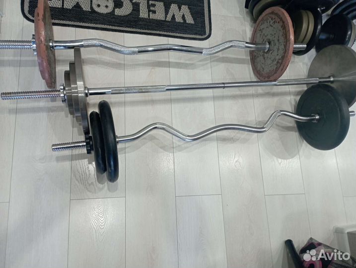 Штанги, Велотренажер, скамейка, блины, гантели