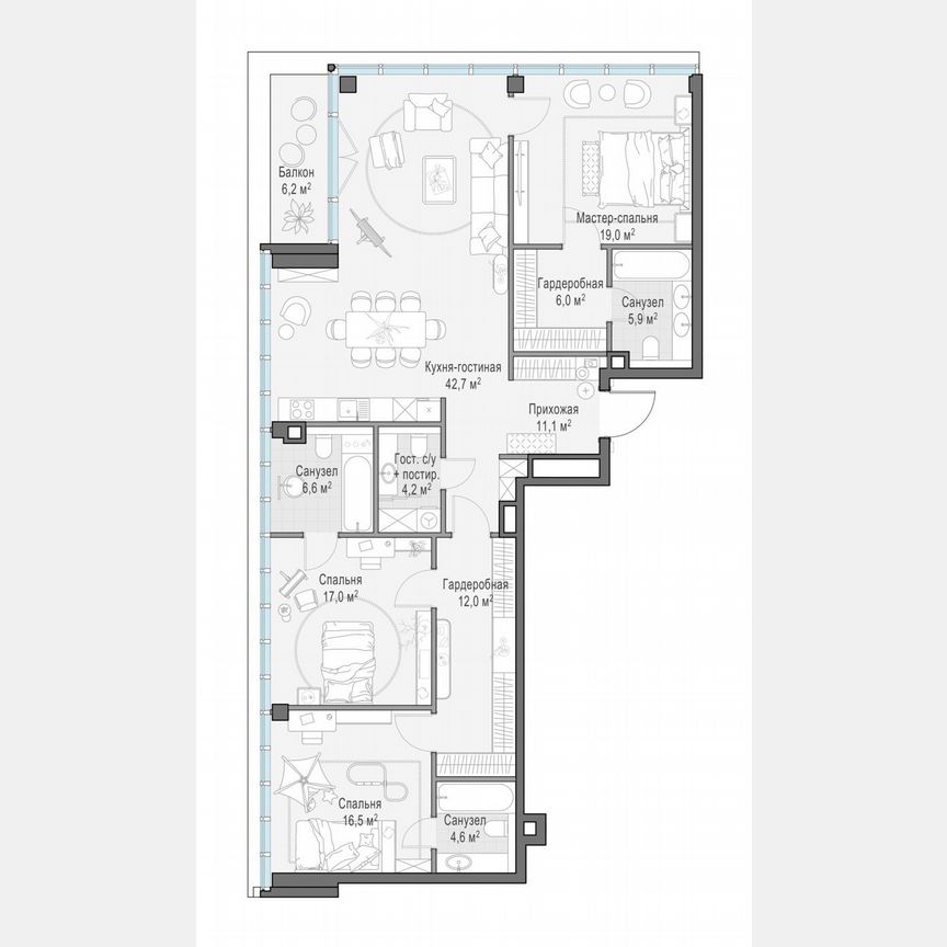 3-к. квартира, 147,5 м², 2/10 эт.