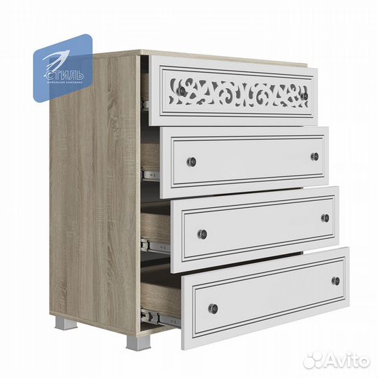 Мадлен Комод Дуб Сонома светлый Ясень белый эмаль