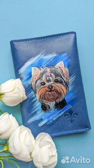 Кожаная обложка на паспорт с ручной росписью - пор