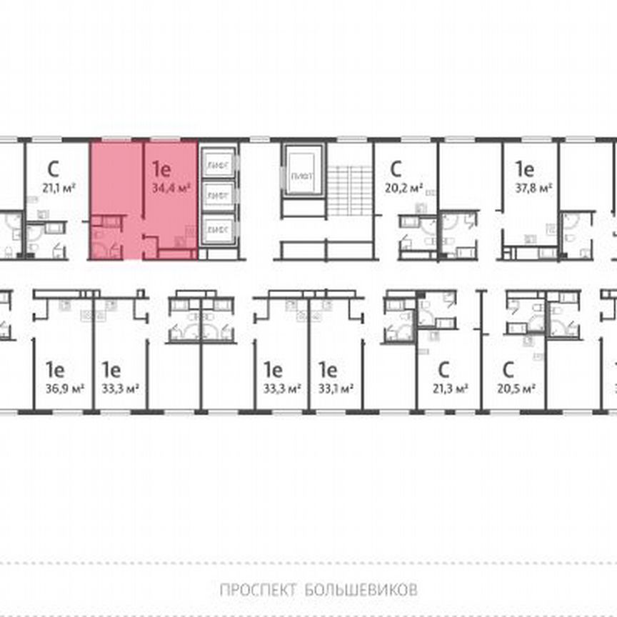 1-к. квартира, 34,4 м², 22/25 эт.