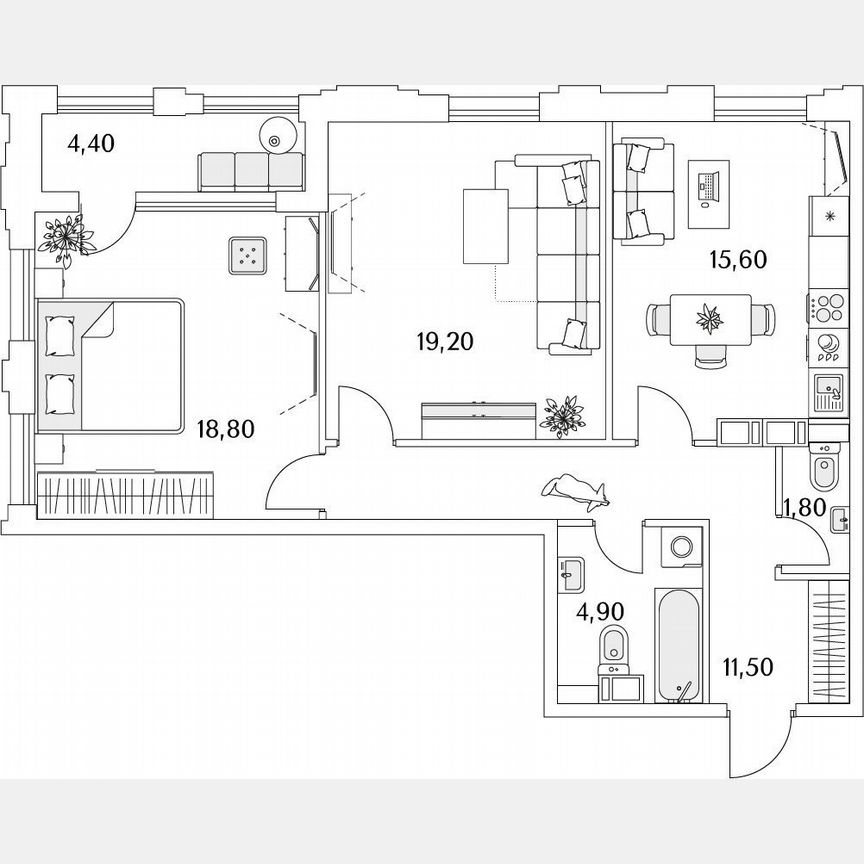 2-к. квартира, 74,6 м², 5/13 эт.