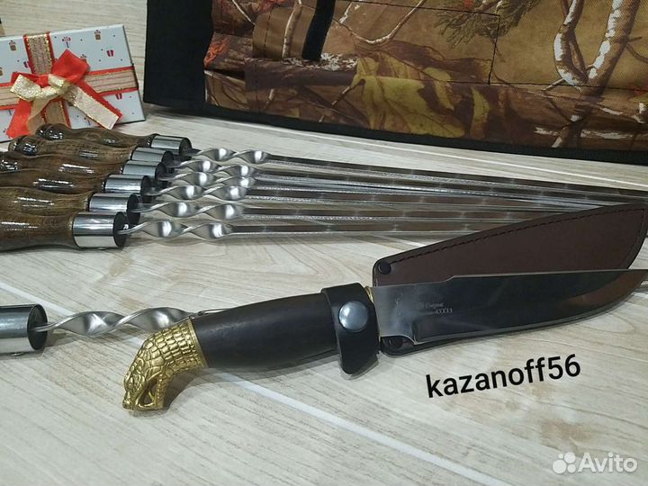 Охотничий нож и шампура / подарок шефу