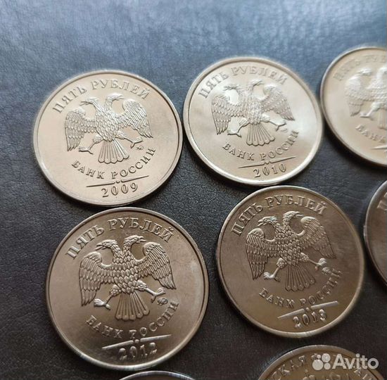 Погодовка 5 рублей 2009-2021 unc мешковые