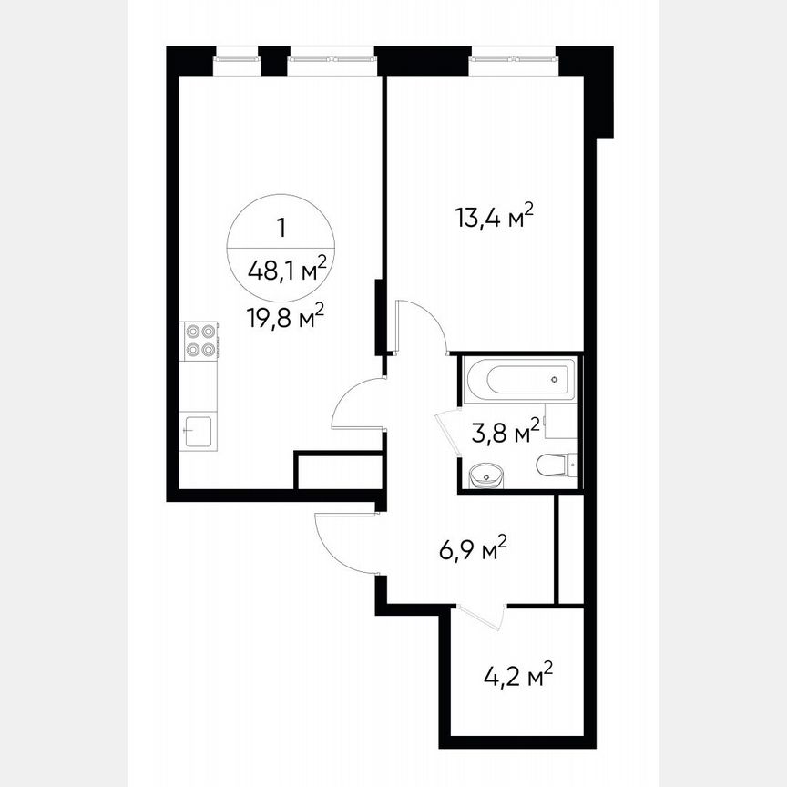 1-к. квартира, 48,1 м², 17/19 эт.