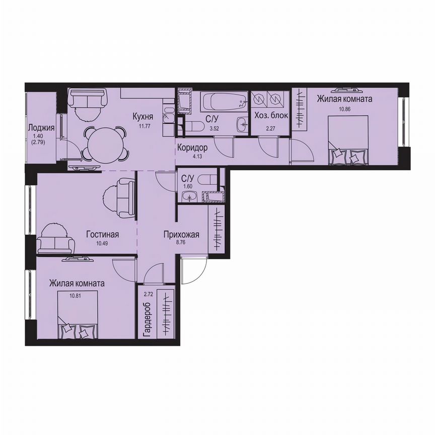 3-к. квартира, 68,3 м², 6/9 эт.