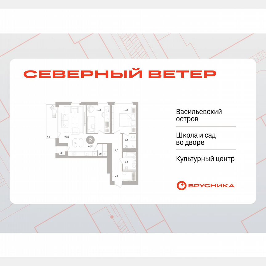 2-к. квартира, 77,5 м², 5/15 эт.