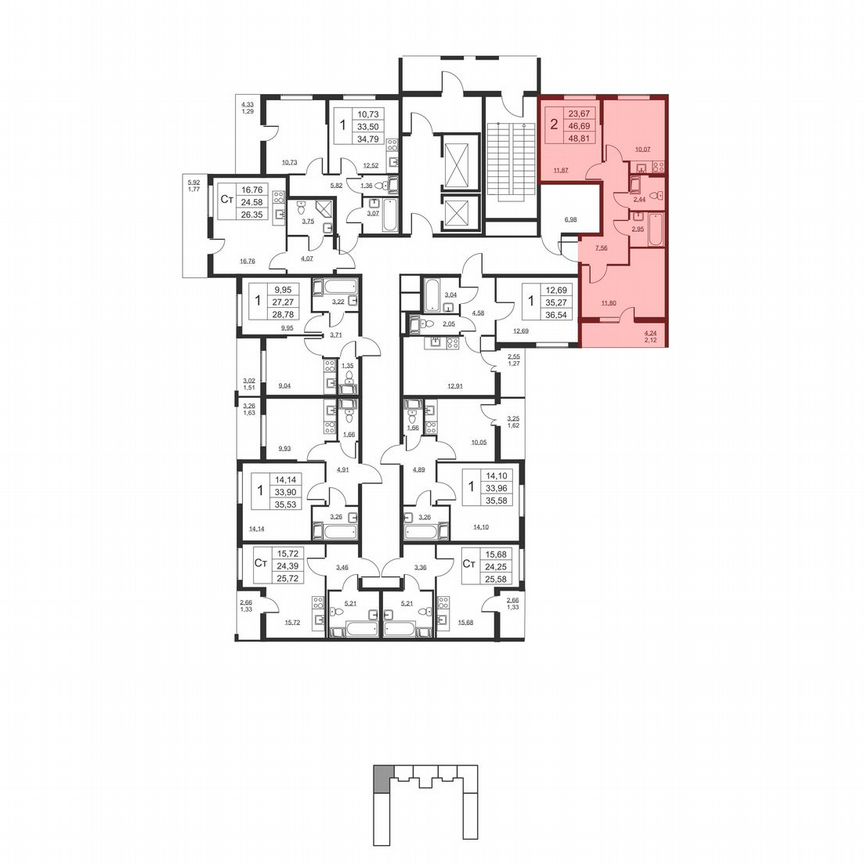 2-к. квартира, 48,8 м², 6/19 эт.