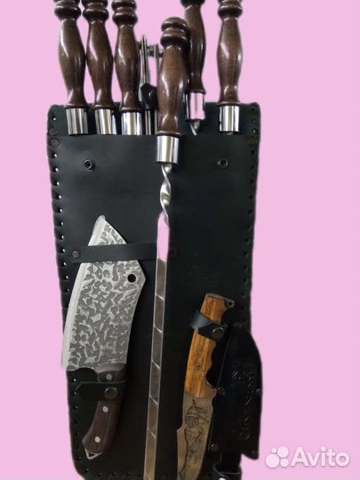 Шашлычный набор в кожаном чехле премиум