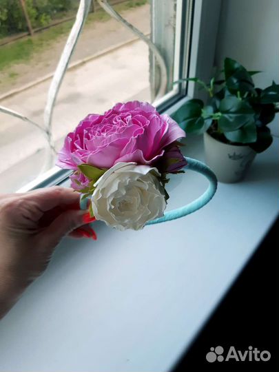 Ободок для волос ручной работы и крабик