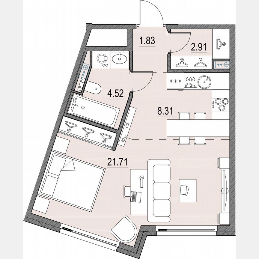 Квартира-студия, 39,1 м², 9/16 эт.