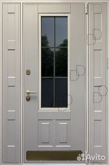Белая входная металлическая дверь с окном