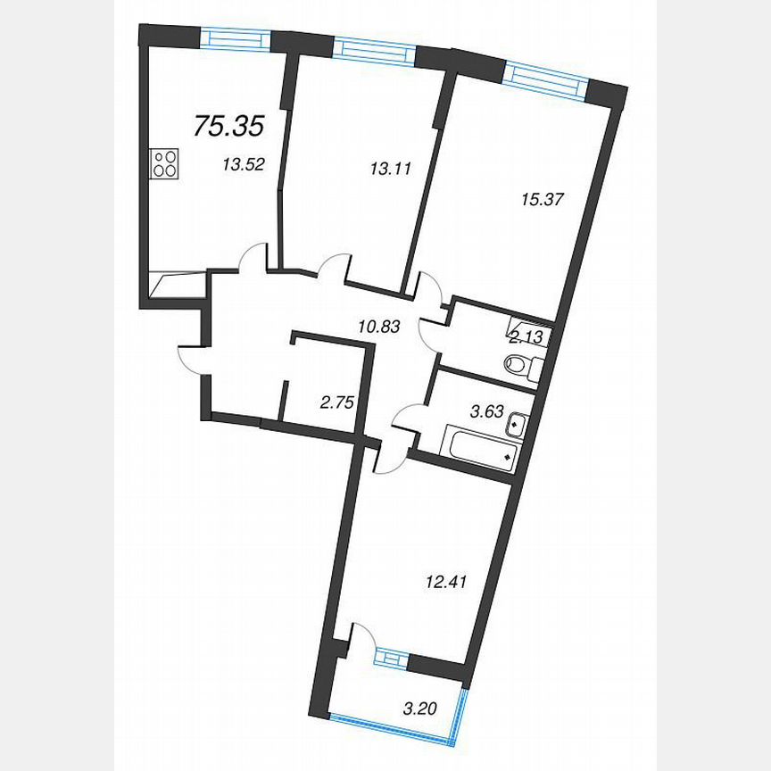 3-к. квартира, 77 м², 5/22 эт.