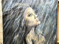 Девушка под дождем, картина маслом 90x80